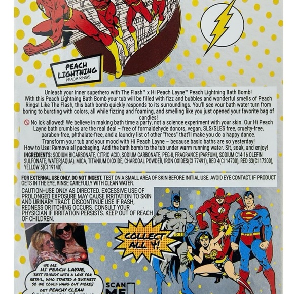 Hi Peach Layne JLA 4 Bath Bomb Bundle, Flash, Batman, Superman, Wond Woman - Picture 7 of 13